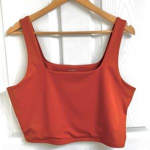 Orange moisture wicking square neck workout tank top cropped